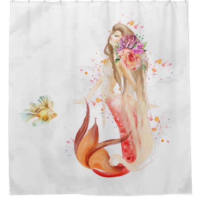 *~* Elegant Floral Mermaid Fish Beautiful Simple  Shower Curtain (Front)
