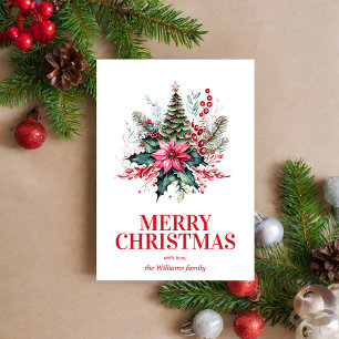 Elegant Floral Merry Christmas  Holiday Card