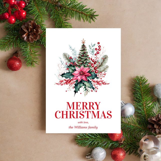 Elegant Floral Merry Christmas  Holiday Card (Creator Uploaded)