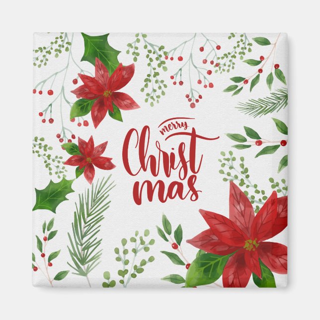 Elegant Floral Merry Christmas | Magnet (Front)