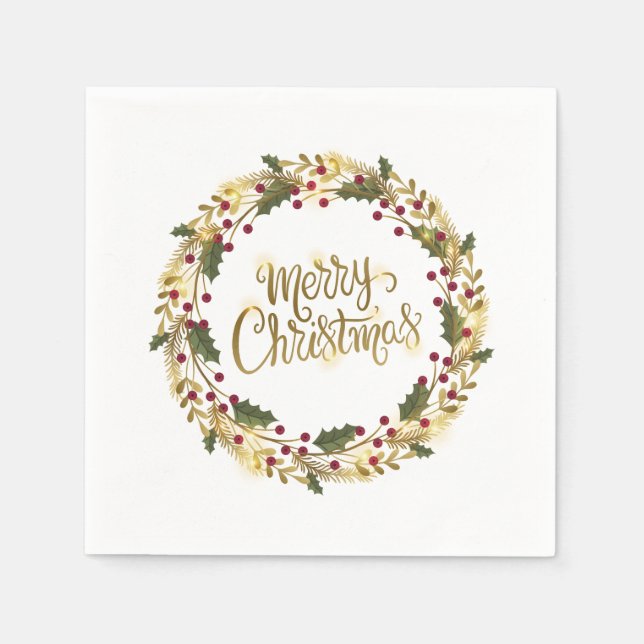 Elegant Floral Merry Christmas | Napkin (Front)