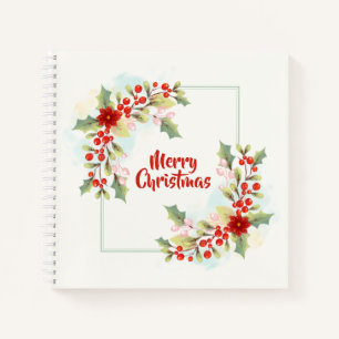 Elegant Floral Merry Christmas   Notebook