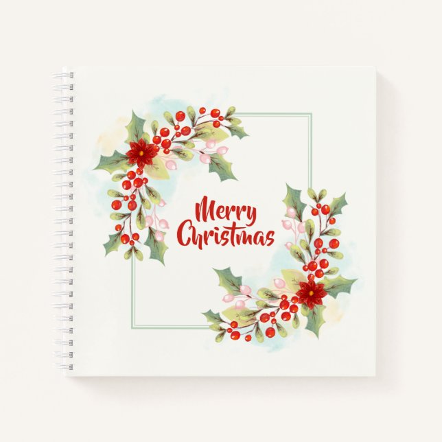Elegant Floral Merry Christmas | Notebook (Front)