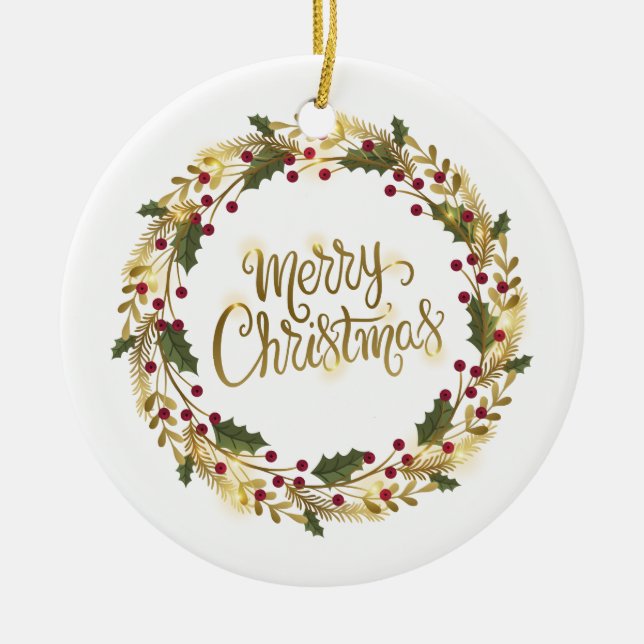 Elegant Floral Merry Christmas | Ornament (Front)