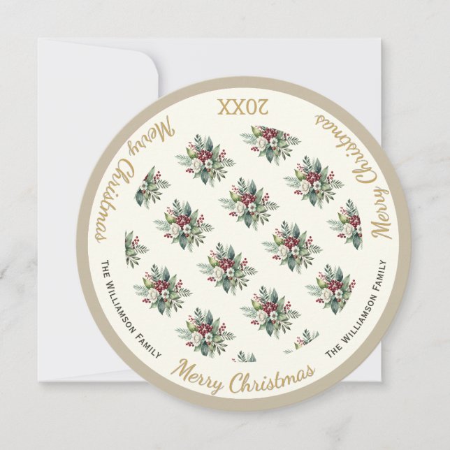 Elegant Floral Merry Christmas Personalised Holiday Card (Front)