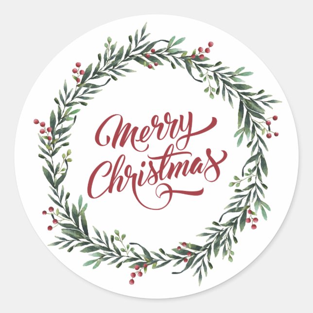 Elegant Floral Merry Christmas | Sticker (Front)
