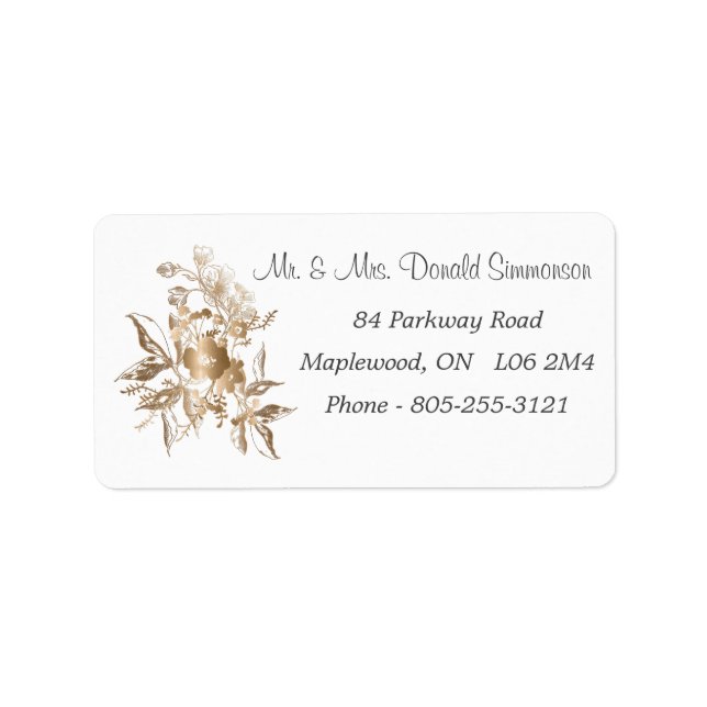 Elegant Floral Metallic Gold Return Address Label (Front)