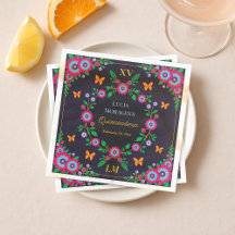 Elegant Floral Mexican Folk Art Fiesta Quinceanera