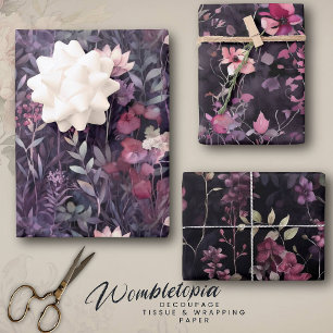 Elegant Floral Midnight Garden Pink Purple Wrapping Paper Sheet