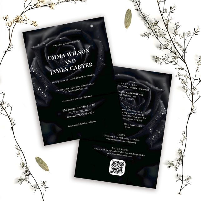 Elegant Floral Midnight Rose All in One Wedding Invitation (Creator Uploaded)