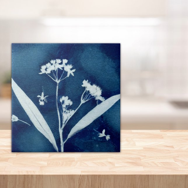 Elegant Floral Milkweed Cyanotype Tile (Creator Uploaded)