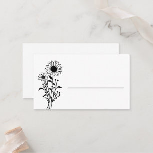 Elegant Floral Minimalist Black White Wedding      Place Card