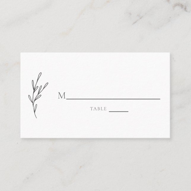 Elegant Floral Minimalist Monochrome Grey Chic Place Card (Front)