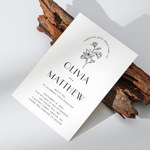 Elegant floral minimalist wedding + QR details Invitation