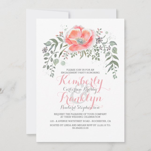 Elegant Floral Modern Chic Engagement Party Invitation (Front)