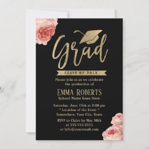 Elegant Floral Modern Gold Graduation Party Invitation