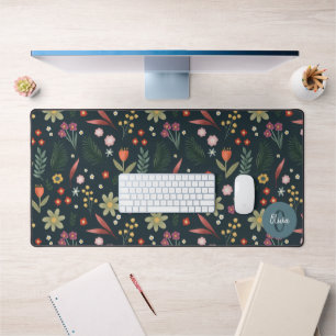 Elegant Floral Modern Monogram  Desk Mat