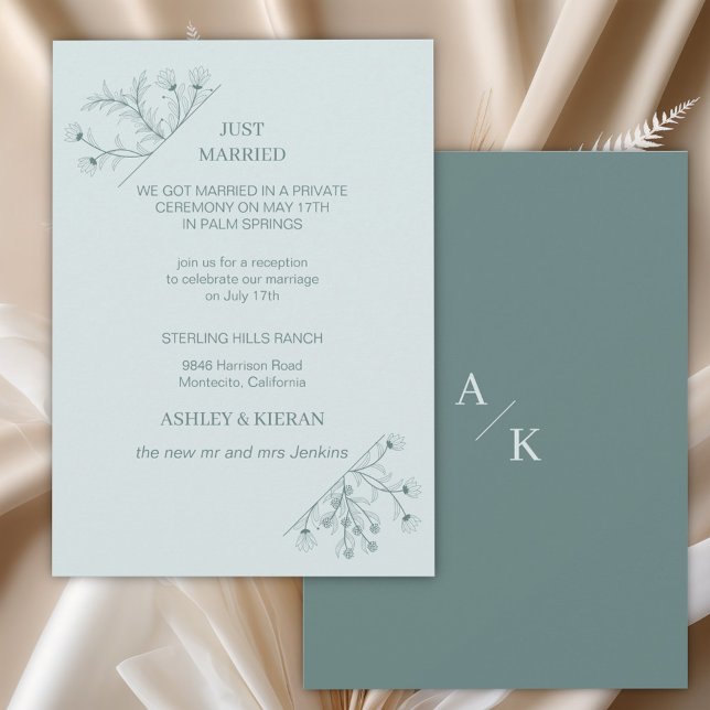 Elegant Floral Modern Teal Just Married Invitation (Creator Uploaded)