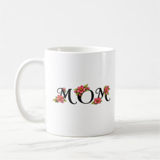 Elegant Floral "MOM" Typography Design Coffee Mug