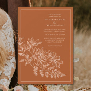 Elegant Floral Monochromatic Terra Cotta Wedding Invitation