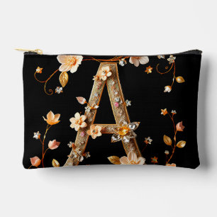 Elegant Floral Monogram A with Intricate Design Accessory Pouch
