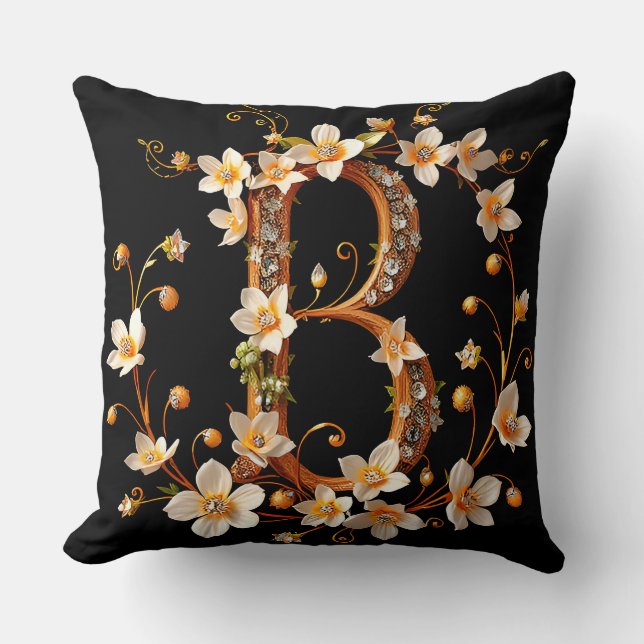 Elegant Floral Monogram B with Intricate Design Cushion (Front)