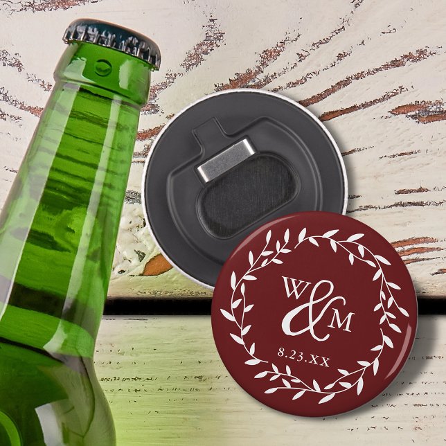 Elegant Floral Monogram Burgundy Bottle Opener (Elegant Floral Monogram Burgundy Bottle Opener)