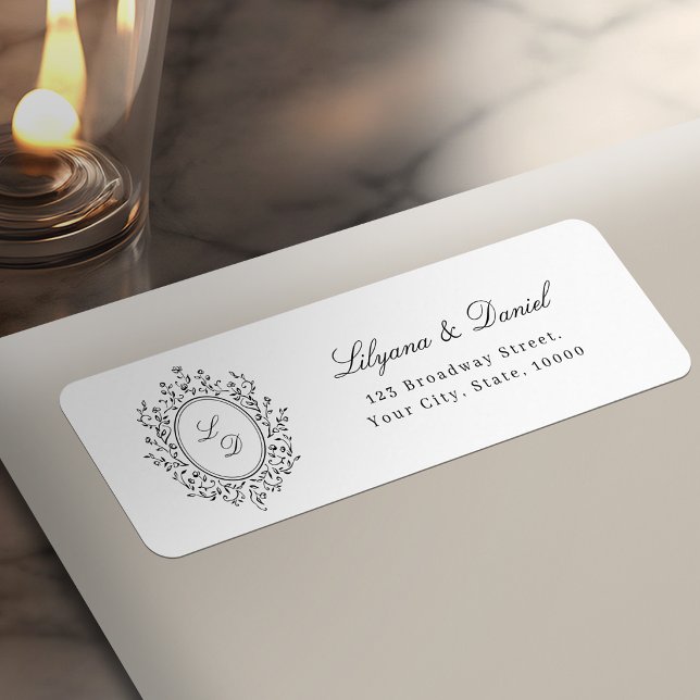 Elegant Floral Monogram Classic Return Address (Elegant Floral Monogram Classic Return Address Label)