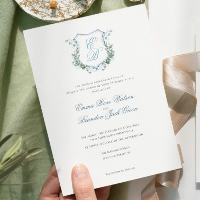  Elegant Floral Monogram Crest Formal  Wedding Invitation (Creator Uploaded)