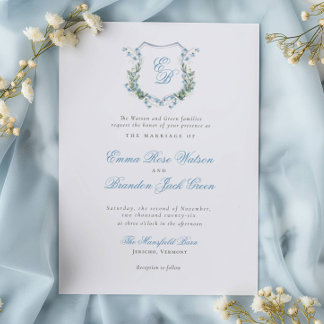 Elegant Floral Monogram Crest Formal Wedding Invitation