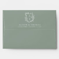 Elegant Floral Monogram Crest Sage Green Wedding