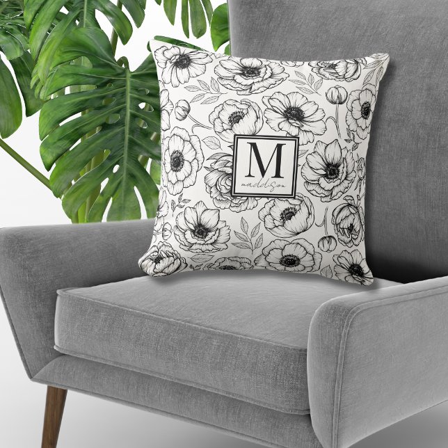 Elegant Floral Monogram Cushion (Elegant Floral Monogram Throw Pillow)