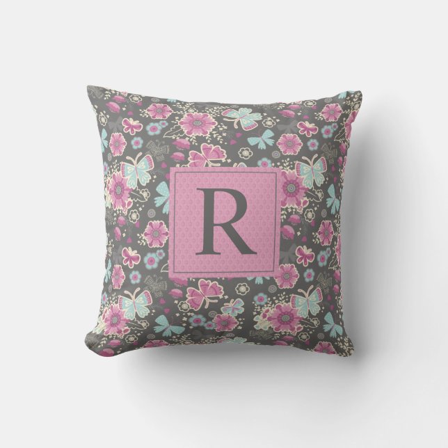 Elegant Floral Monogram Cushion (Front)