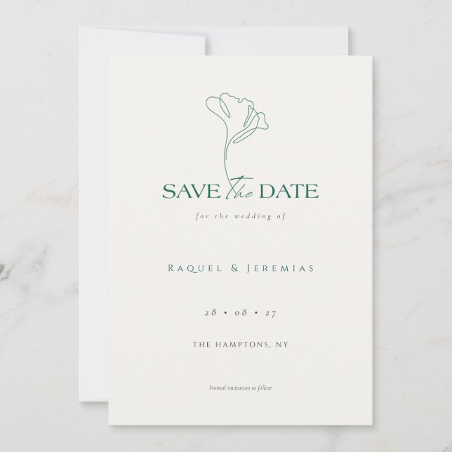 Elegant Floral Monogram Emerald Wedding  Save The Date (Front)