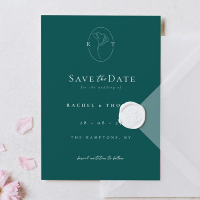Elegant Floral Monogram Emerald Wedding Save The Date (Creator Uploaded)