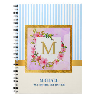 Elegant Floral Monogram Initial Script Custom Name Notebook