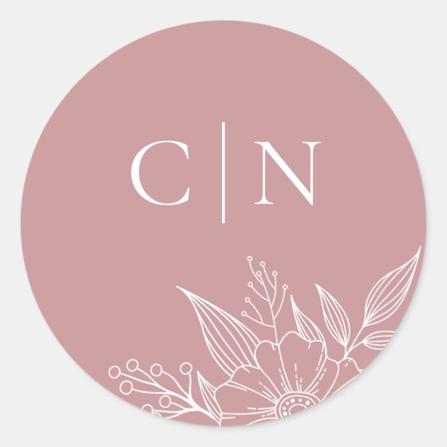 Elegant Floral Monogram Initials Blush Wedding  Classic Round Sticker (Front)