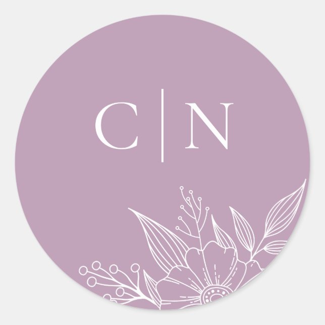 Elegant Floral Monogram Initials Lavender Wedding  Classic Round Sticker (Front)
