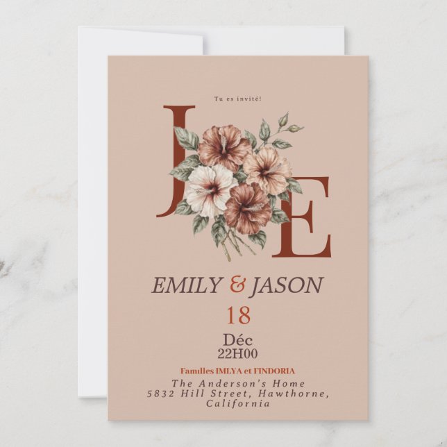 Elegant Floral Monogram Invitation (Front)