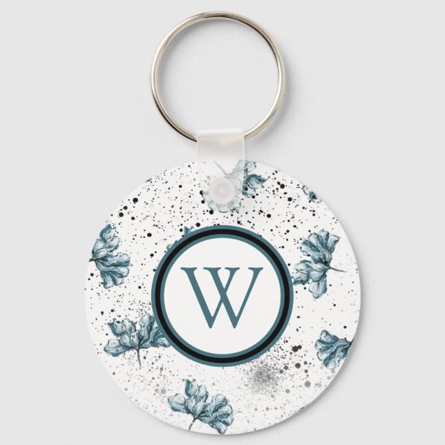 Elegant Floral Monogram Key Ring (Front)