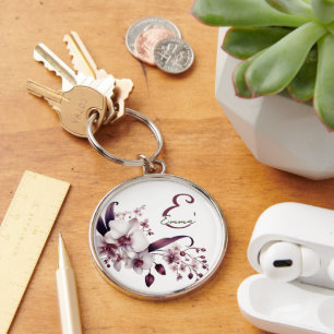 Elegant Floral Monogram Keychain