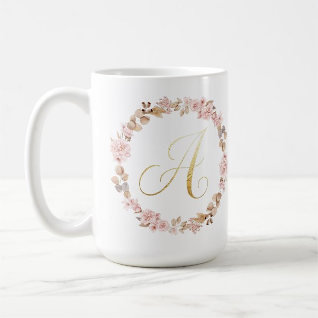 Elegant Floral Monogram Letter A Ceramic Coffee Mu Mug (Left)
