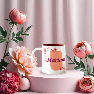 Elegant Floral Monogram Letter A & Mariam Name Cus Two-Tone Coffee Mug