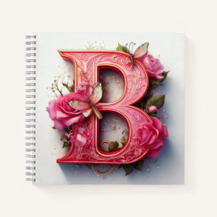 Elegant Floral Monogram Letter B Pink Rose Spiral Notebook