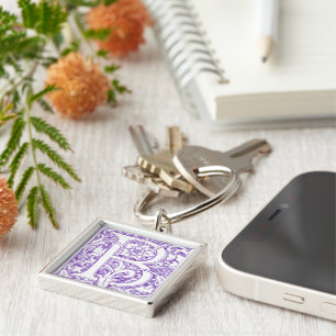 Elegant Floral Monogram Letter B Vintage Key Ring