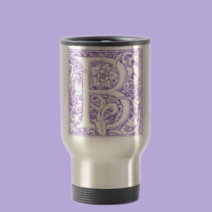 Elegant Floral Monogram Letter B Vintage Travel Mug