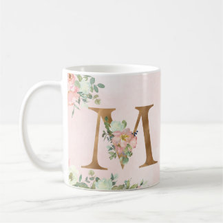 Elegant Floral Monogram "M" - Classic Mug, 325 ml Coffee Mug
