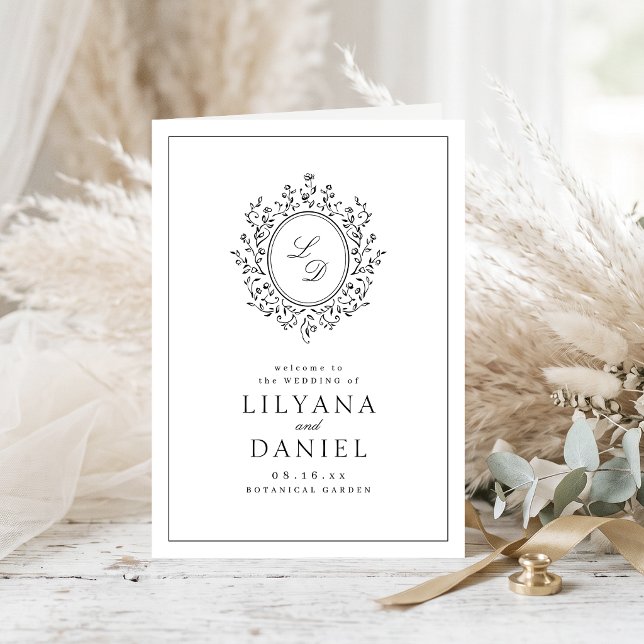 Elegant Floral Monogram Minimalist Wedding Programme (Elegant Floral Monogram Minimalist Wedding Program)