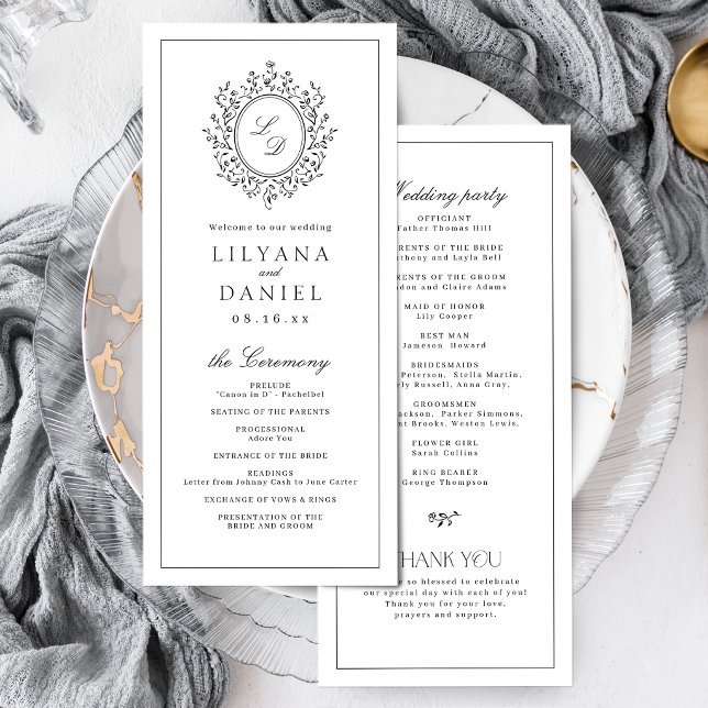 Elegant Floral Monogram Minimalist Wedding Programme (Elegant Floral Monogram Minimalist Wedding Program)