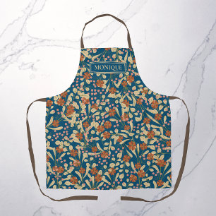 Elegant Floral Monogram Mum Grandma Blue Apron